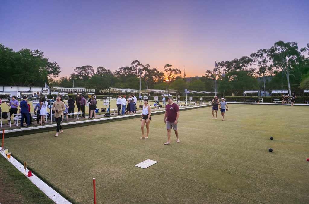 Students playing lawn bowls at The Ruc